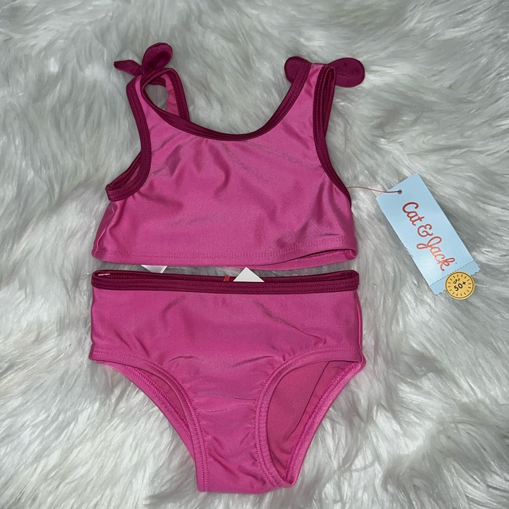 Girls NWT Pink 2 pc Bikini Bathing Suit w/ Bows